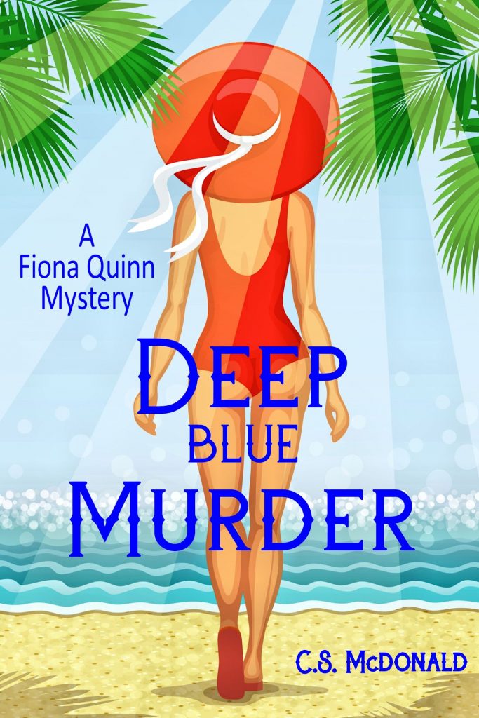 Deep Blue Murder by C.S. Mcdonald. A book cover with model walking away towards a blue ocean on the cover