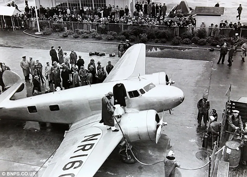 Amelia Earhart’s Lockheed Electra 10E Special, NR16020, is refueled at Miami, Florida.